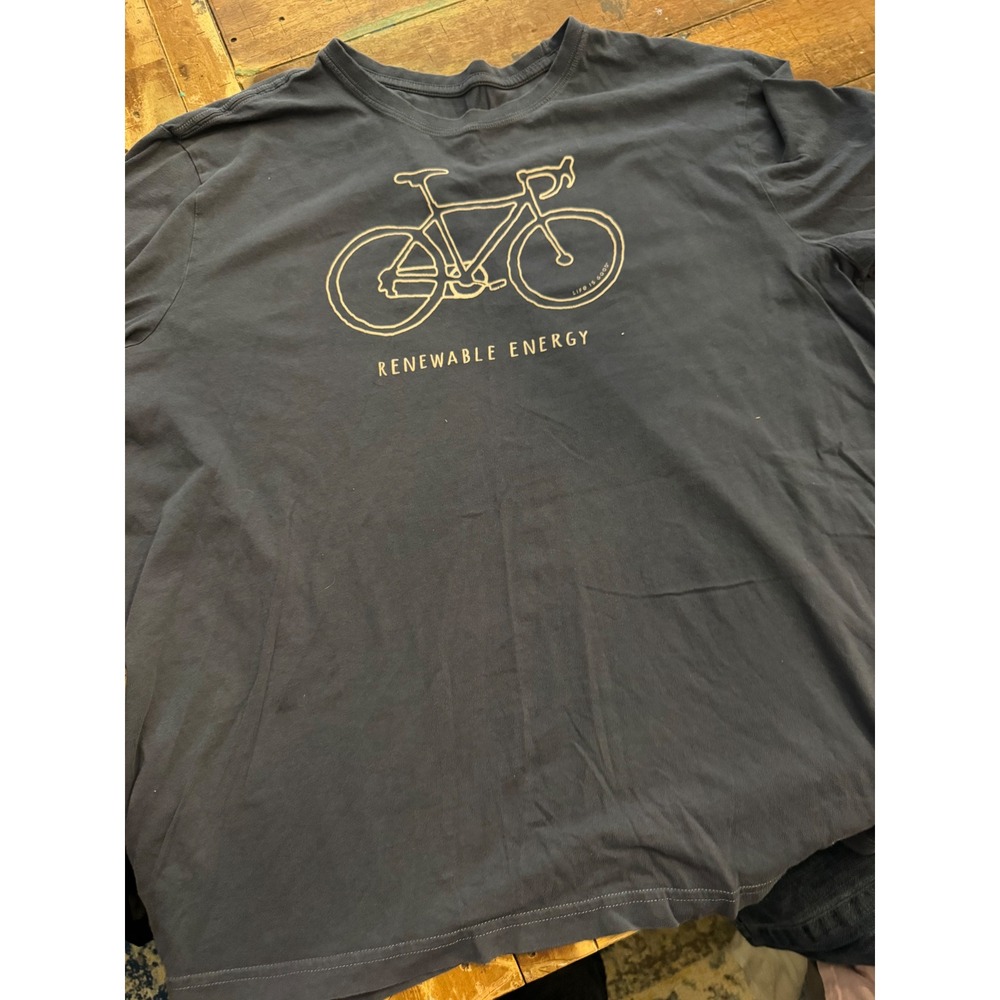 Life Is Good Mens XL Crusher-Lite Renewable Energy Bicycle T-Shirt Gray